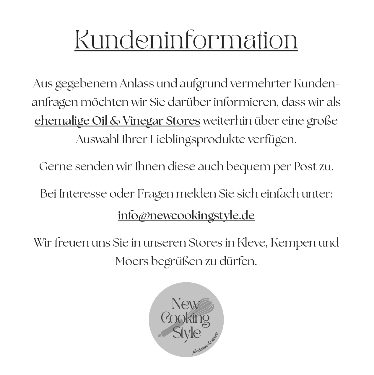Kundeninfo_ehemaliger Oil Vinegar_Produkte Oil Vinegar_New Cooking Style